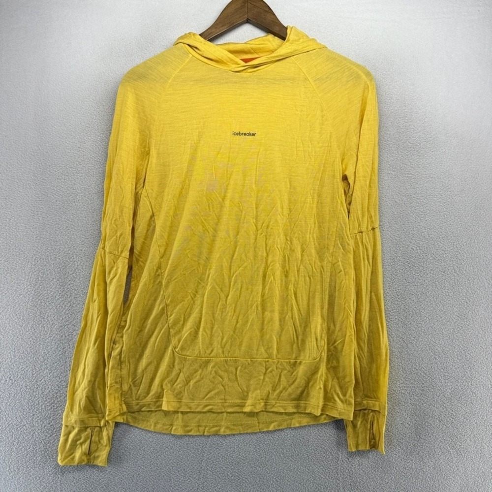Icebreaker Hoodie Mens Small Yellow Cool-Lite Merino Wool Blend Oasis Hood